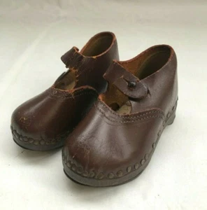 Lancashire Vintage Wooden/ Leather Clogs Rare 1974 Kids Size 4 (A) - Foto 1 di 8