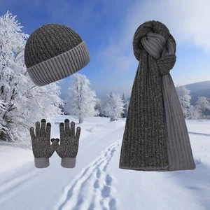 Autopromake 3 Pieces Winter Beanie Hat Scarf Touch Screen Gloves Knitted Cap Set - Picture 1 of 7
