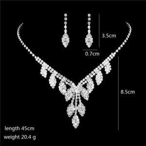 Conjunto de collar y pendientes hojas de plata bisutería cristal diamante - Imagen 1 de 3