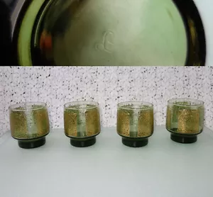 4 vasos de medio vaso Libbey de mediados de siglo vidrio verde, hoja de oro 8 oz apilador - Imagen 1 de 7