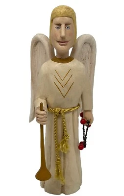 "Escultura de madera firmada tallada a mano de ángel arte popular Cloud Splinter Botts 11,5""" Foto 1 de 4