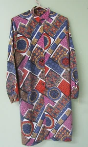 VINTAGE 1970'S GEOMETRIC PRINT COTTON DRESS / 40" BUST/ NEW WITH TAG - Picture 1 of 6
