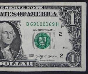 2009 $1 (ONE DOLLAR) - NOTE - FANCY SERIAL NUMBER - "69 1001 69" - Picture 1 of 3