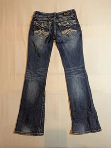 Miss Me Jeans Women's 25 Boot Cut Embellished Flap Pockets Western Denim Blue - Picture 1 of 11
