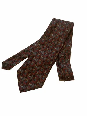 Cambridge Classics Tie Squares Dark Red/Green/Black/Brown 100% Silk #H95-10 - Image 1 of 3