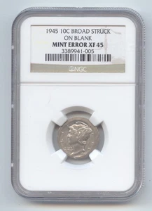 1945 Mercury Dime Error, Broadstruck, NGC XF-45 - Picture 1 of 2