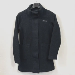 Columbia Jacket Womens Small Black Sherpa Fleece Coat Snap Button Pockets Warm - Picture 1 of 7