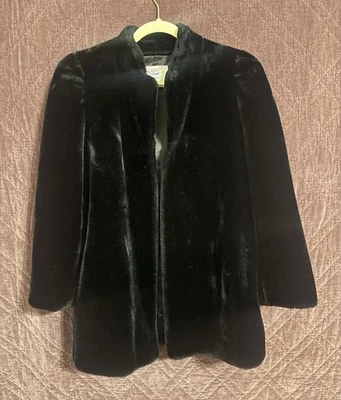 Intrigue Luxury Glenoit Coat Womens 8 Black Faux Mink Fur Union Tag USA Formal - Image 1 of 4