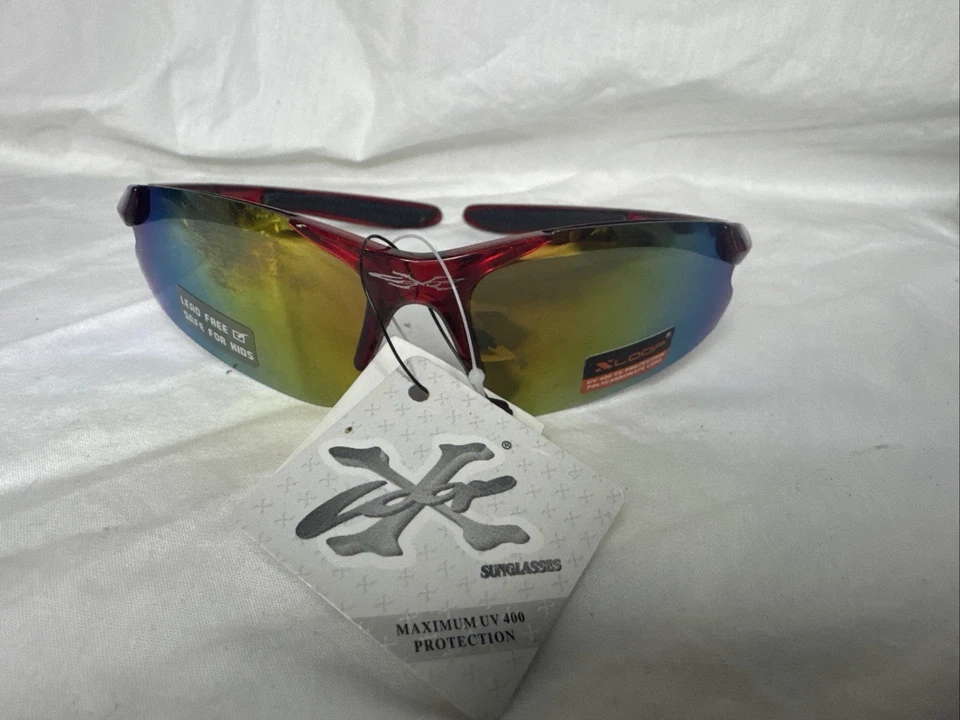 Gafas de sol X-LOOP para hombre monturas rojas y lentes espejadas doradas semi-sin montura NUEVO Foto 1 de 3