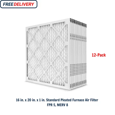 16 x 20 x 1 Standard Pleated Air Filter FPR 5, 12-Pack, Air Filters Replacement - Image 1 of 4