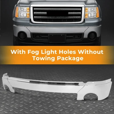 Chrome Front Bumper Face Bar W/ Fog Hole For GMC Sierra 1500 2007-2013 GM1002833 - Image 1 of 4