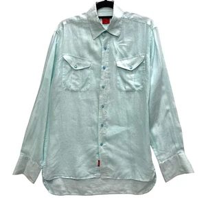 Report Collection Linen Men's Shirt, Size Medium, Pale Turquoise Aqua Casual - Picture 1 of 9