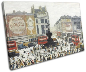 L.S. Lowry Piccadilly Circus Vintage SINGLE CANVAS WALL ART Picture Print - Picture 1 of 1