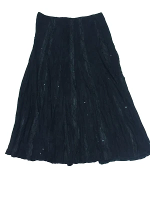 Alberto Makali Women's Black Pleated Textured Sequin A-Line Midi Skirt Size 12 - Image 1 of 4