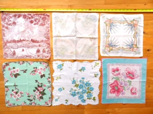 Vintage Lot 6 Print Cotton Linen Hankies Handkerchiefs Land of Lakes Wisconsin - Picture 1 of 9