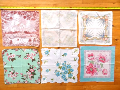 Vintage Lot 6 Print Cotton Linen Hankies Handkerchiefs Land of Lakes Wisconsin - Image 1 of 4