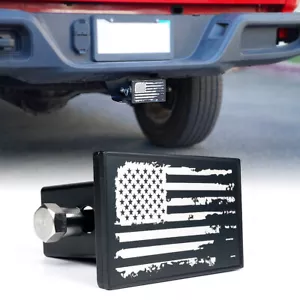 Black Trailer Tow Hitch Cover Plug W/ USA Flag Aluminum for 2 inch Receivers Hot - Bild 1 von 7
