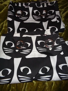 2IKEA Mattram Black Cat Curtain Panels 57" by 98" Each - Picture 1 of 3
