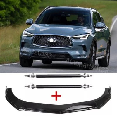 Gloss Black For Infiniti QX50 QX60 Front Bumper Lip Spoiler + Strut Rods - Imagem 1 de 4