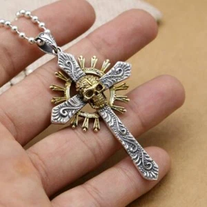 Day of the Dead Cross .925 Sterling Silver Brass Mexican May Day Pendant - Picture 1 of 4