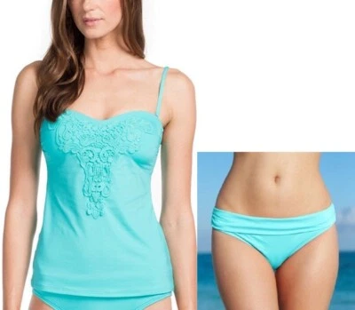 Traje de baño Kenneth Cole talla M Tankini delantero de encaje acuático y talla S hipster con bandas nuevo con etiquetas Foto 1 de 4