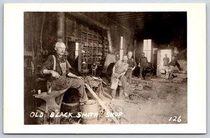 RPPC Old Blacksmith Shop~Horseshoes~Anvil~Fireplace Pokers~Workers~REPRINT - Picture 1 of 2