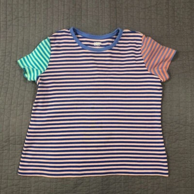 Camiseta Lands End Juvenil Niña Grande 14 16 Rosa Azul Verde Rayas Bloque de Color Foto 1 de 4