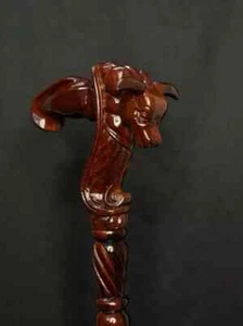 Walking Stick Cane Comfortable Handle Perfect Gift Ox Bull Design Hand Carved - Picture 1 of 6
