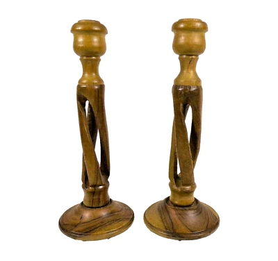 Candlesticks Olive Wood Spiral Handcrafted - Image 1 of 4