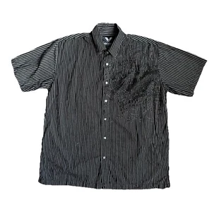 Avirex Shirt Mens XXL Black Short Sleeve Button Up Striped Felt Logo Y2K Collar - Picture 1 of 6