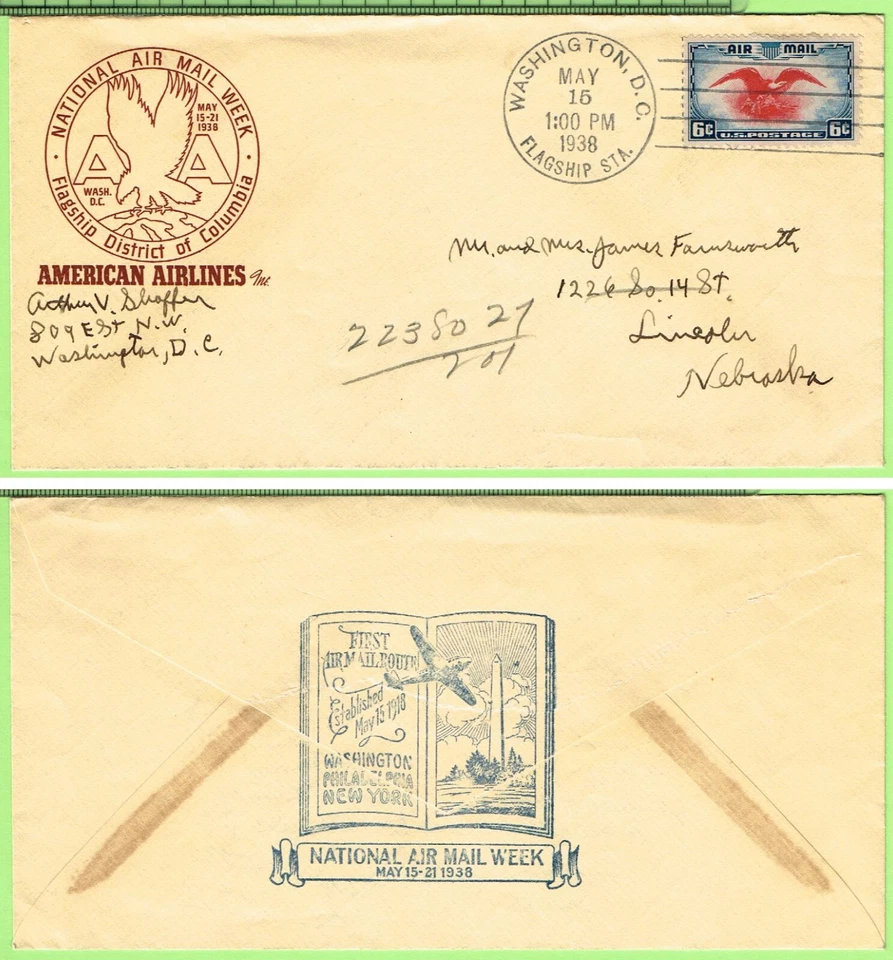 NAMW National Air Mail Week May 15 1938 Washington DC, 2nd-Day FDC at DC - Image 1 of 1
