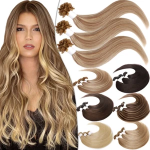 Real Remy Human Hair Extensions Nail U Tip Glue Fusion Pre Bonded Keratin Hair - Picture 1 of 27