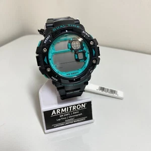 Armitron 40/8309BTL Quartz Dual Time Men's Watch WR 330 FT Digital Resin Teal - Picture 1 of 8