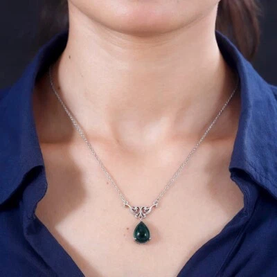 Green Aventurine Pear Shape Necklace 18 Inches in Platinum Bond Stainless Steel - Image 1 of 3