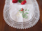 Only@Vinage Style Red Strawberry Embroidery Hand Crochet Oval White Table Runner