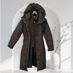 Cole Haan Women’s Long Coat Small Taffeta Bib Down Alternative Outerwear Brown - Picture 1 of 14