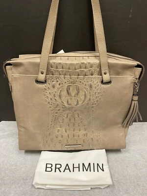Brahmin Medium Emily Warm Gray Collodi Leather Shoulder Bag Large NEW $435 - Image 1 of 4