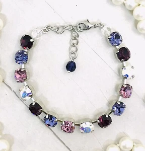 Purple AB Cup Chain Bracelet AMETHYST Mix Bracelet TANZANITE Premium Crystals - Picture 1 of 8
