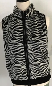 LISA INTERNATIONAL Animal Zebra Print Soft Faux Fur Zipper Vest Womens Size M - Picture 1 of 7