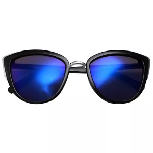 Occhiali da sole oversize occhi di gatto oversize lenti a specchio blu donna flash colore revo neri - Foto 1 di 5