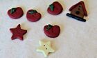 Lot of 7 Ceramic Clay Country Buttons Back to School Days Apple Birdhouse Star