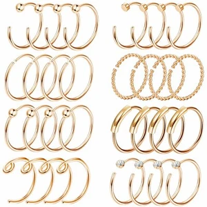 32PCS 20G Nose Hoop Ring C-Shaped Nose Stud Stainless Steel Piercing Jewelry Set - Picture 1 of 11