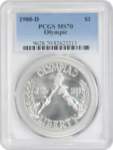 1988-D Olympisches Silber Gedenkdollar MS70 PCGS neuwertig 70 - Bild 1 von 2