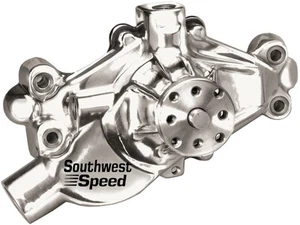 NEW SWS POLISHED RACING WATER PUMP,ALUMINUM,SHORT DESIGN,SBC V-8,90 DEGREE V-6 - Picture 1 of 2