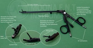 Pinza Aspirazione Bipolare ELETTROCHIRURGICA, Lunghezza 12,5 cm, Punta 15° su con Cavo 3M - Foto 1 di 2