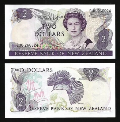 New Zealand 2 Dollars 1985 1989, UNC, P-170b, Sign Brash, QEII - Image 1 of 3