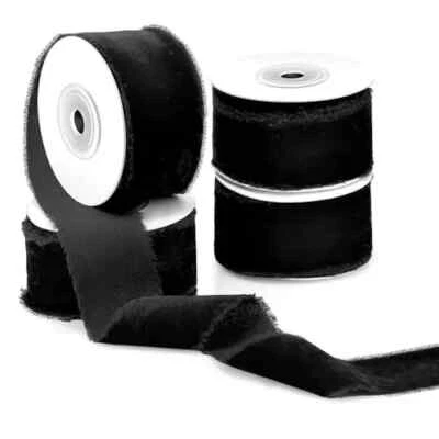 4 Rolls Silk Velvet Ribbon for Gift Wrapping 6 Yard Frayed Edge Ribbon for We... - Image 1 of 4