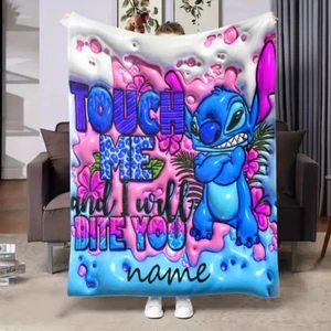 Personalized Grumpy Stitch Touch Me And I Will Bite You Inflated Effect Blanket - Picture 1 of 4