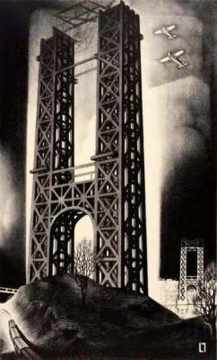 Hudson Bridge [George Washington Bridge] Louis Lozowick – 1929 Futurist Art - Image 1 of 2