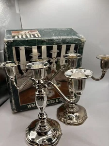 Vintage Two WM Rogers & Son Silverplate Victorian Rose Candle Holder Candelabras - Picture 1 of 7